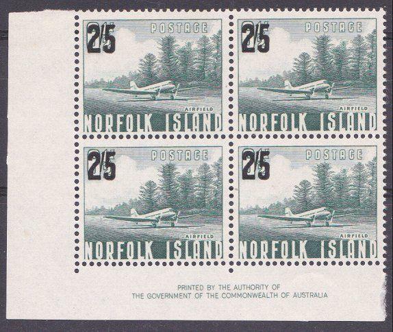 NORFOLK IS 1960 2/5 overprint imprint block of 4 MNH........................4391