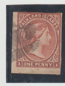 Falkland Islands Scott 1 (SG 1) Used  Imperf Bottom Corner Margins Cat. $500.