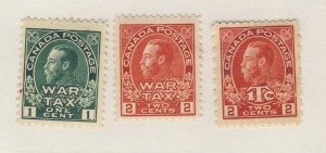 3x Canada MH War Tax Stamps; #Mr1-1c MR2-2c MR3-2c+1c Guide Value = $80.00