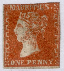 MAURITIUS QV SG42, 1d dull vermilion, UNUSED. Cat £10000. DARDENNE ISSUE