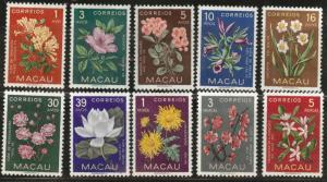 Magnificent Macau Macao Scott 372-381 MH* 1953  flower stamp set