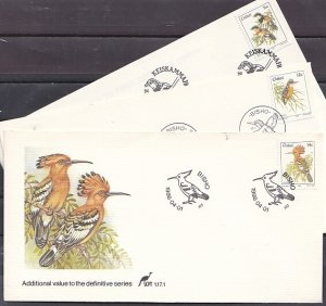 Ciskei, Scott cat. 16-17, 19. Bird values on 3 First day covers..