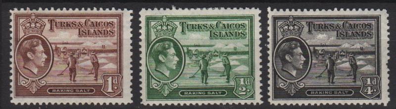 Turks & Caicos Islands 1938 - Scott 78, 79 & 80 MH - salt