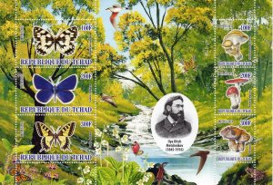 Chad 2010 Butterflies/Mushrooms/Birds 7 Souvenir Sheets Perforated MNH