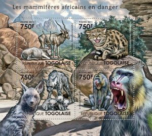 TOGO - 2011 - Mammals in Danger - Perf 4v Sheet - Mint Never Hinged