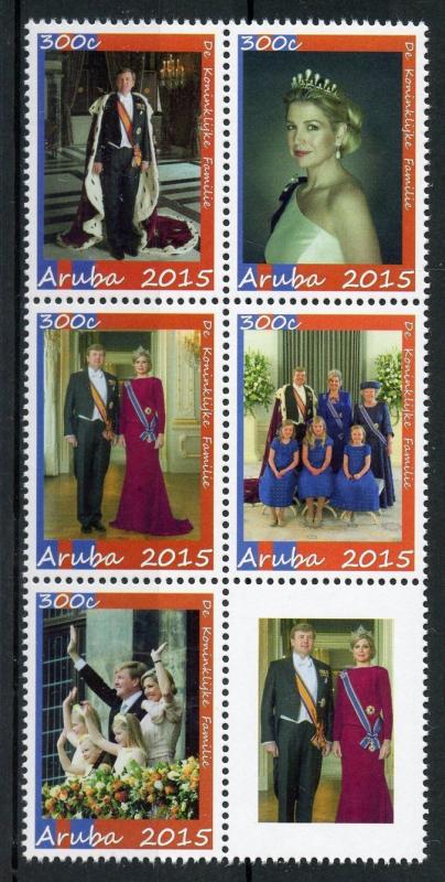 Aruba 2015 MNH Dutch Royal Family King Willem-Alexander Beatrix 5v Block Stamps