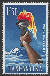 Tanganyika Scott 52 MNH, 1/30 Torch above Mount Kilimanjaro issue of 1961