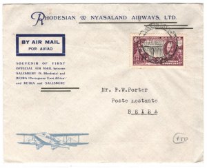 SOUTHERN RHODESIA Air MOZAMBIQUE 1935 *MIXED FRANKING* Cover FIRST FLIGHT  MA449