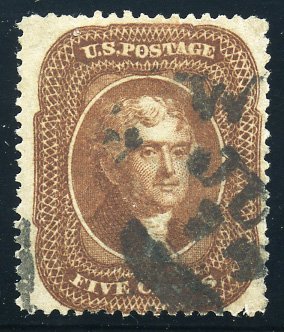 Scott #30   VF-used. Scarcer orange brown shade. With 2020 PSAG certificate.