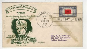 WW2 1943 Patriotic FDC OVERRUN COUNTRIES 918 ALBANIA KING ZOG DRIVEN FROM THRONE