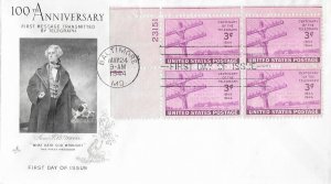 1944 FDC, #924, 3c Telegraph, Art Craft, plate block of 4