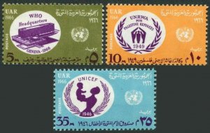 Egypt 707-709,MNH.Michel 311-313. UN,21st Ann.1966.WHO Headquarters,UN refugee,