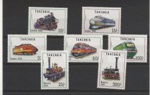 Tanzania 1991 Locomotives  set of 7 sg.1082-8    MNH