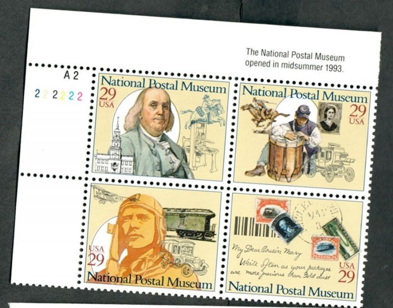 2779 - 2782 Postal Museum MNH plate block - UL