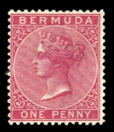 Bermuda #19 Cat$21, 1889 1p analine red, lightly hinged, pencil notation on gum