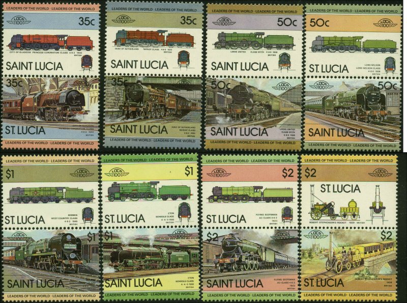 St. Lucia Scott #617 - #624 Pairs Complete Set of 8 Mint Never Hinged  