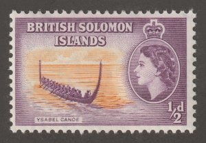 Soloman Islands, stamp, scott#89,  mint, hinged,  1/2d, canoe