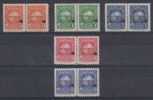 PARAGUAY 1940 MAP Sc 374-376 & C127-C128 PAIRS PERF PROOFS + “SPECIMEN” MNH F,VF