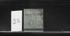 CAPE OF GOOD HOPE SCOTT #22 1868-74 1P ON 1SH BLACK SURCHARGE - USED