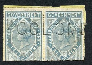 Ceylon Telegraph SGZT5 1r Grey (die 2) PAIR with Colombo (type 2) cancel