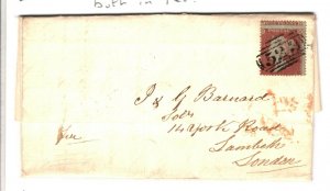 GB Wales Cover *MERTHYR TYDVIL* CDS Glamorgan London 1d Red 1855{samwells}ZB37