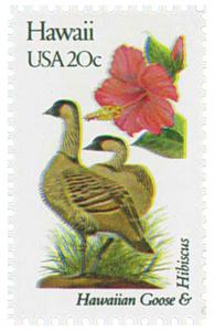 1982 20c State Birds & Flowers, Hawaii, Goose & Hibiscus Scott 1963 Mint F/VF NH