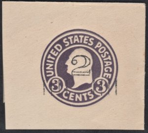 SC#U458 2¢ on 3¢ Surcharged Washington Cut Square: Full Corner (1920) Unused