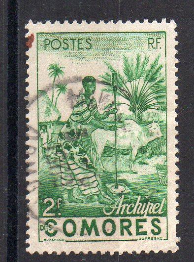 COMOROS - FRENCH COLONY - WOMAN WORKING - 2f GREEN - 1950 - Used -