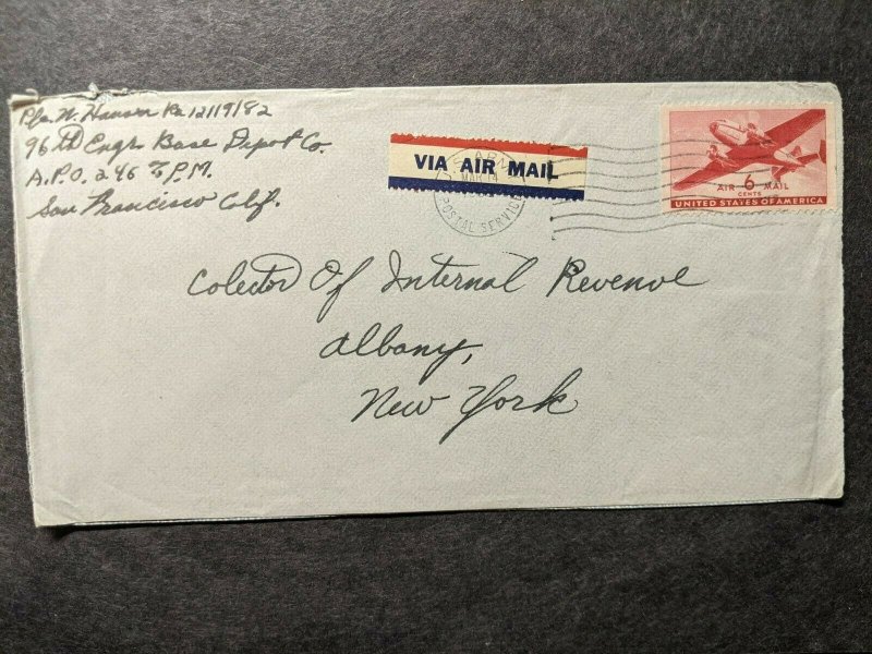 APO 246 GUAM, MARIANNAS ISLANDS 1946 Army Cover 96th ENGR Base Soldier's Mail