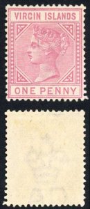 Virgin Islands 1883-4 SG.29 1d pale rose wmk Crown CA VFM cat 55 pounds