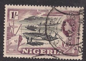 Nigeria 1953 - 58 QE2 1/-d USED TIMBER stamp SG 76 ( E16 )