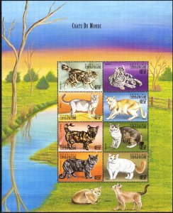 Central African 1999 Cats sheet MNH