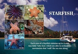 Nevis 2020 - Starfish Animal Boats - Sheet of 5 Stamps - Scott #2008 - MNH