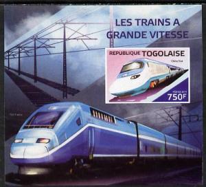 Togo 2014 High-Speed Trains #1 imperf deluxe sheetlet unm...