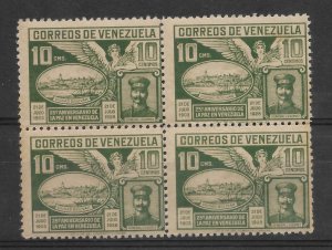 VENEZUELA 1928 VIEW OF CIUDAD BOLIVAR AND GRAL GOMEZ BLOCK OF FOUR MNH SC 289