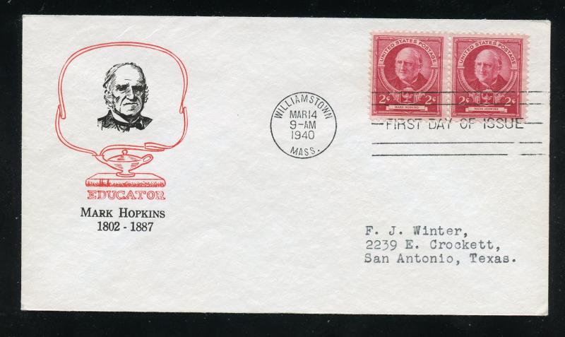US 870 Mark Hopkins Famous American ADDR Cachet Craft FDC