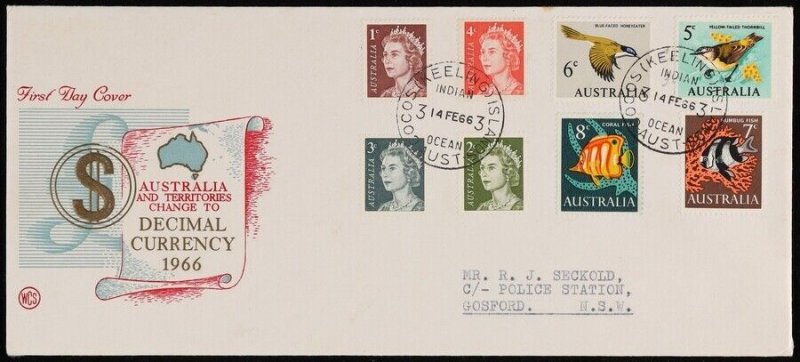 COCOS (KEELING) ISLANDS 1966 First decimal Def set on 3 First Day Covers.