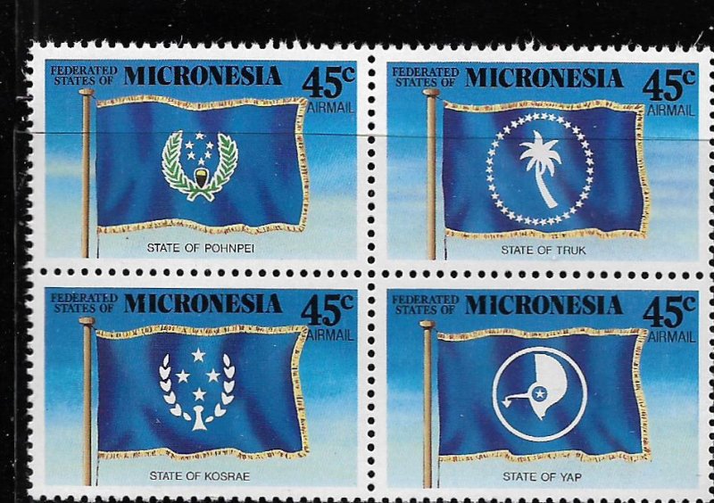 MICRONESIA C42A  MNH BLOCK OF 4 FLAGS