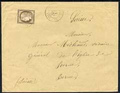 France 1877 cover to Berne bearing 1872 30c brown