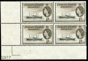 Falkland Islands Dep 1962 QEII 1d showing CURRENT NUMBER superb MNH. SG G27b.