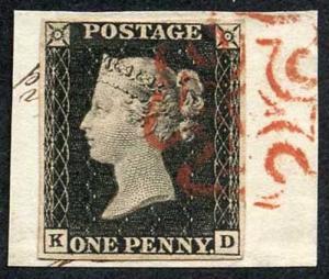 Penny Black (KD) Plate 1a on piece CLEAR PROFILE