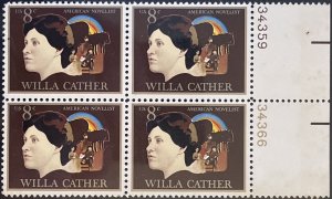 Scott #1487 1973 8¢ Willa Cather MNH OG plate block of 4