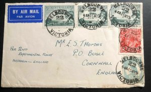 1931 Melbourne Australia Second Experimental Flight Cover To Cornwall England