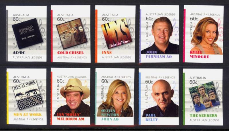 Australia Sc# 3830-9 MNH Music Legends (S/A Booklet Singles)