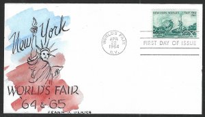 U.S., Scott #1244, N.Y. World's Fair F.D.C., Frank Ulrich, Hand Painted Cachet