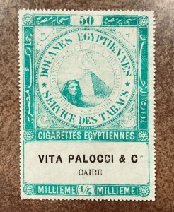 EGYPT REVENUE TOBACCO Tax Stamp  Cairo 50 cigarettes VITA PALOCCI & Co