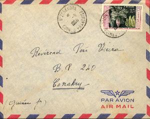 French West Africa 20F Bananas 1956 N'Zerekore, Guinee Francaise Airmail to C...