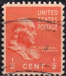 United States 803 - Used - 1/2c Benjamin Franklin (1938) (2) +