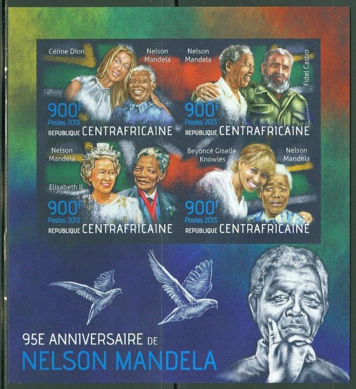 CENTRAL AFRICA NELSON MANDELA 95TH BIRTH ANNIVERSARY SHEET OF 4 IMPERF