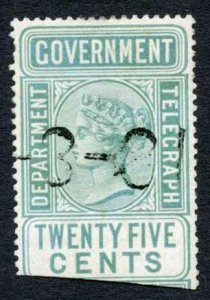 Ceylon Telegraph SGT11 25c Blue Green Type T3 Wmk Narrow CA Cat 25 KEY VALUE 